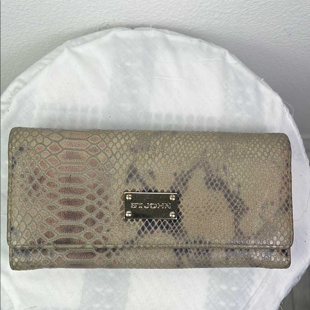 St. John Tan Snake Print Wallet